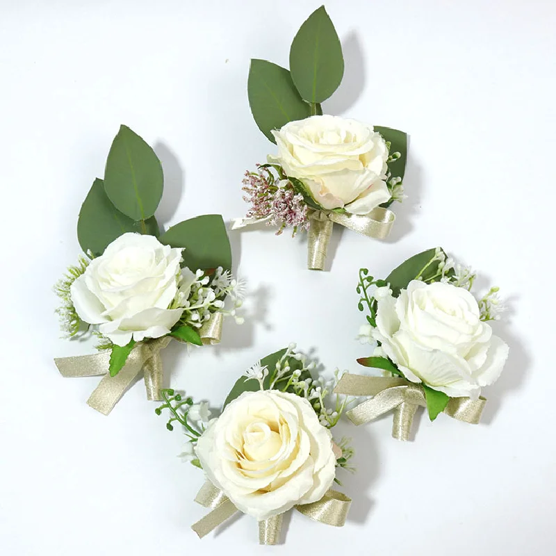 Boutonniere And Wrist Corsag White Champagne Rose Banquet Guests, Host, Bust, Hand Flower Business Celebration 346