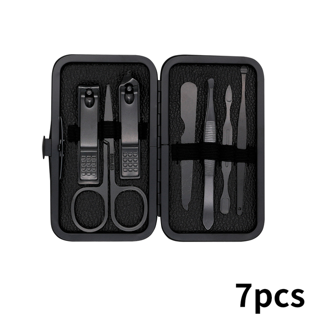 Set Nail Clippers Tools Household 18Pcs Black Stainless Steel Ear Spoon Nail Cutters Scissors Kit For Manicure Tools