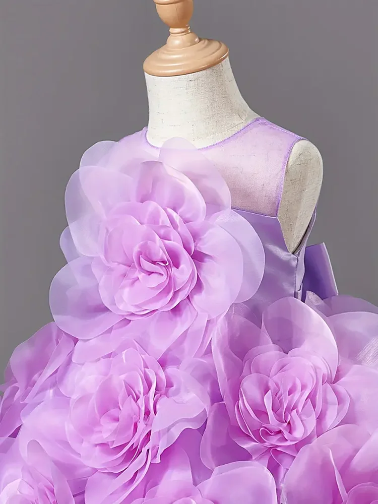 Girls Princess Dress Luxury Elegant Lilac Sleeveless Party Evening Dresses Kids Wedding Birthday Ball Gown For Girl Children 3