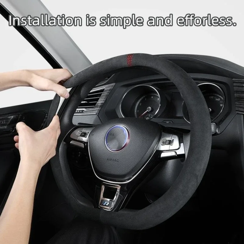 Suede Cover for All Seasons Auto Steering Wheel Cover Ultra-thin Non-slip D-shaped Round Breathable Car Steering Wheel Protector 1