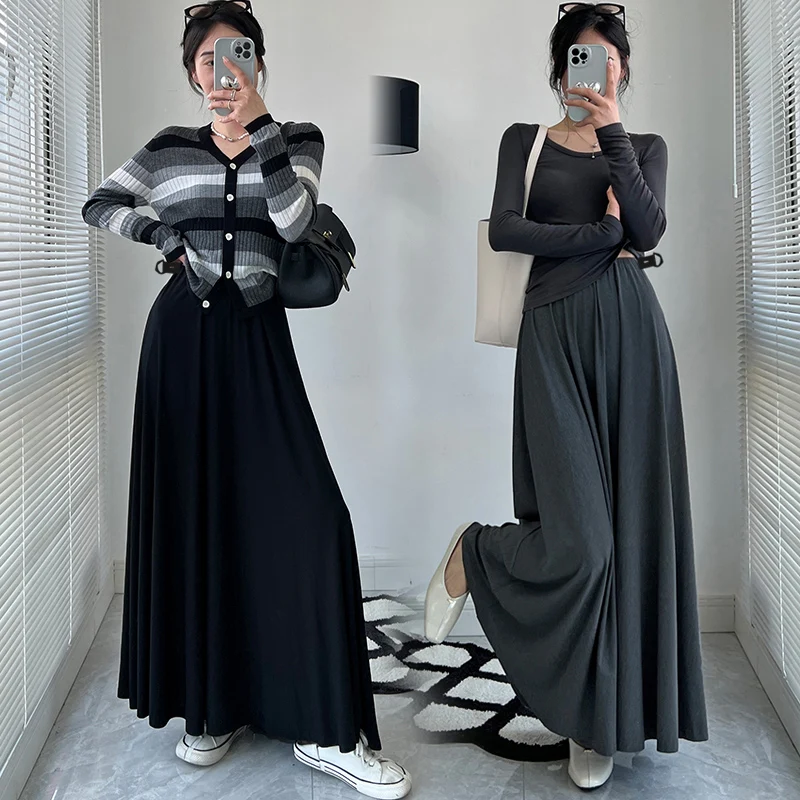 Pregnant Women's Unrestrained Belly Drooping Thickened Modal Skirt Spring New Large Hem Skirt Loose A Line Youth Maternity