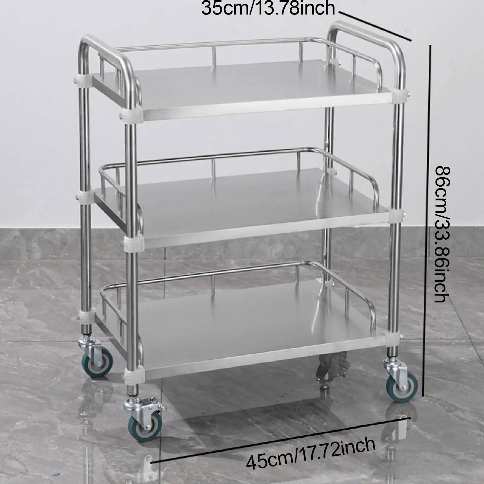 Mobile Lab Utility Cart with 4 Brake Casters Kitchen Trolley Multifunctional