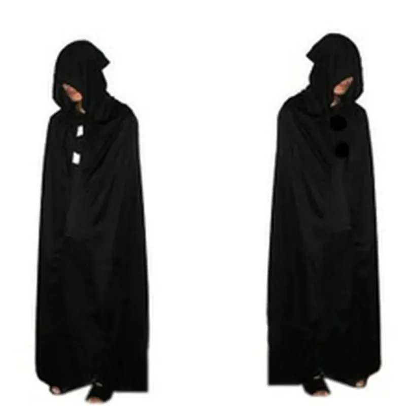 Black Hooded Cloak Wicca Robe Medieval Witchcraft Cape Halloween Costumes Dress Halloween Wizard Hooded Cloak CosPlay Cloak