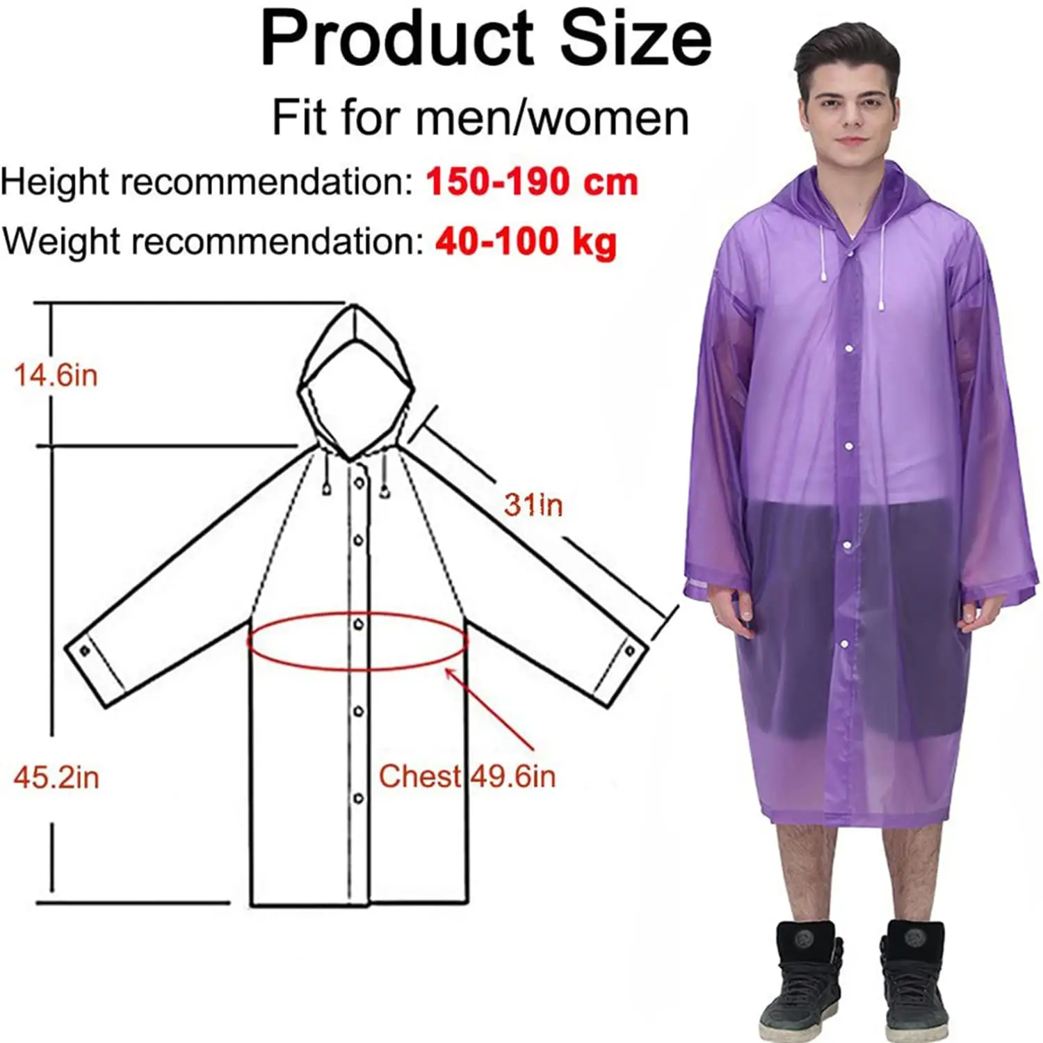 Reusable Thicken Women Men Rain Coat Waterproof Jacket Poncho Cloak Hood Hoodie Suit Raincoat For Tourism Fishing Cycling Hiking