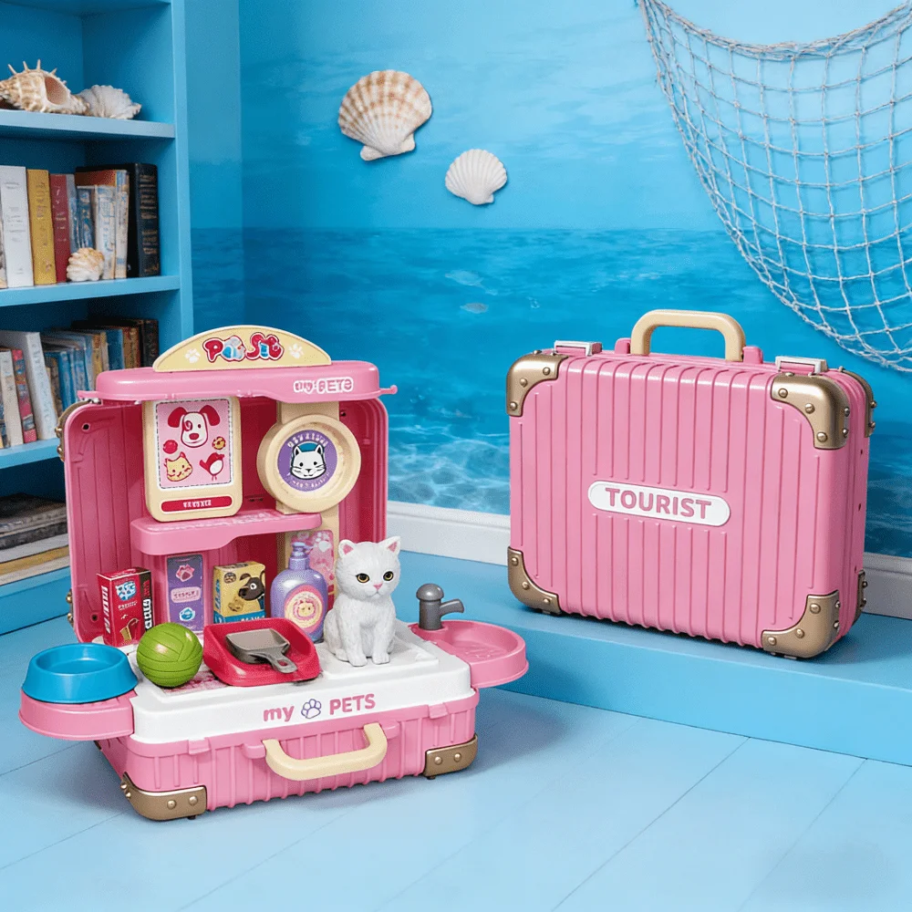 Children's Pet Care Play Set with Toy Cat and Storage Backpack, Perfect