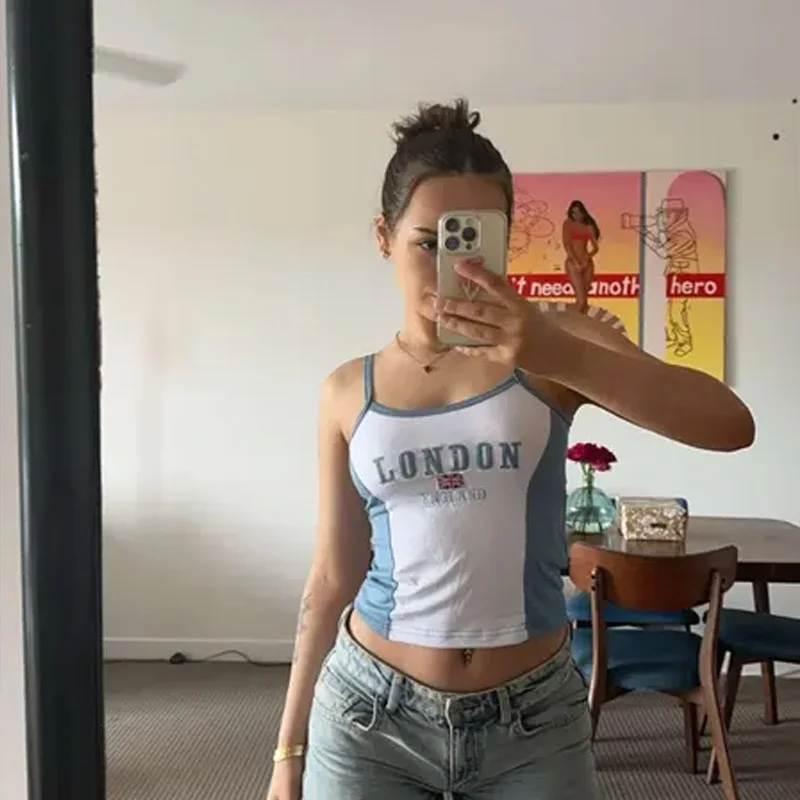 Cross border short slim-fit letters Europe and the United States top Y2K women's summer halter vest crop sexy clothing street