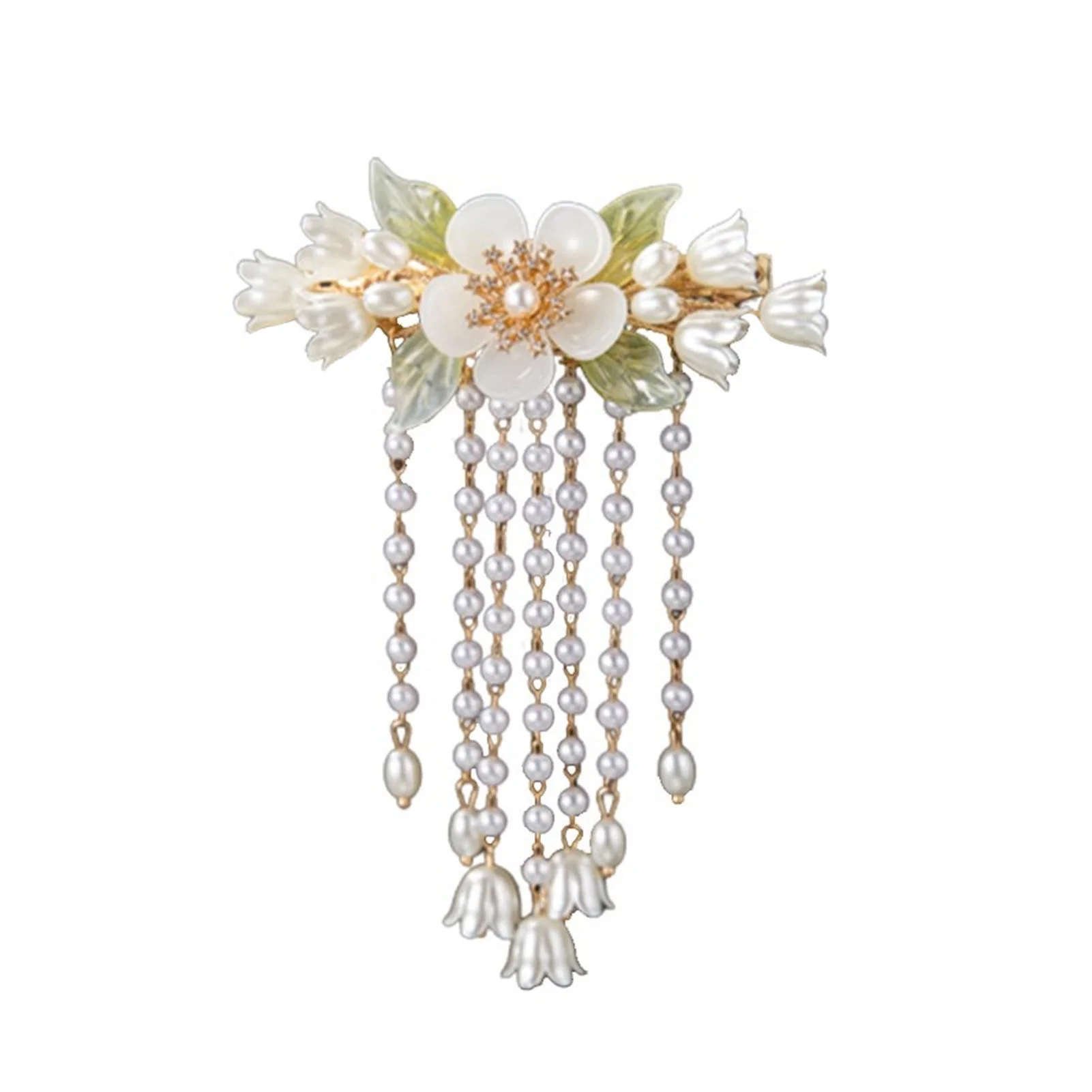 

Flower Fringe Hair Clips Elegant Long Tassel Luxurious Pearl Headdress for Birthday Stage Party Show Dress up