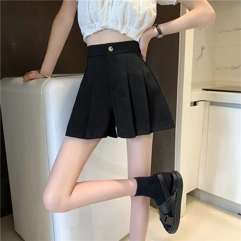 ladies clothes 2022 Women's Summer Fashion High Waist Pleated Shorts Female Casual Loose Wide-leg Shorts Ladies Solid Color Suit Shorts S37 plus size womens clothing