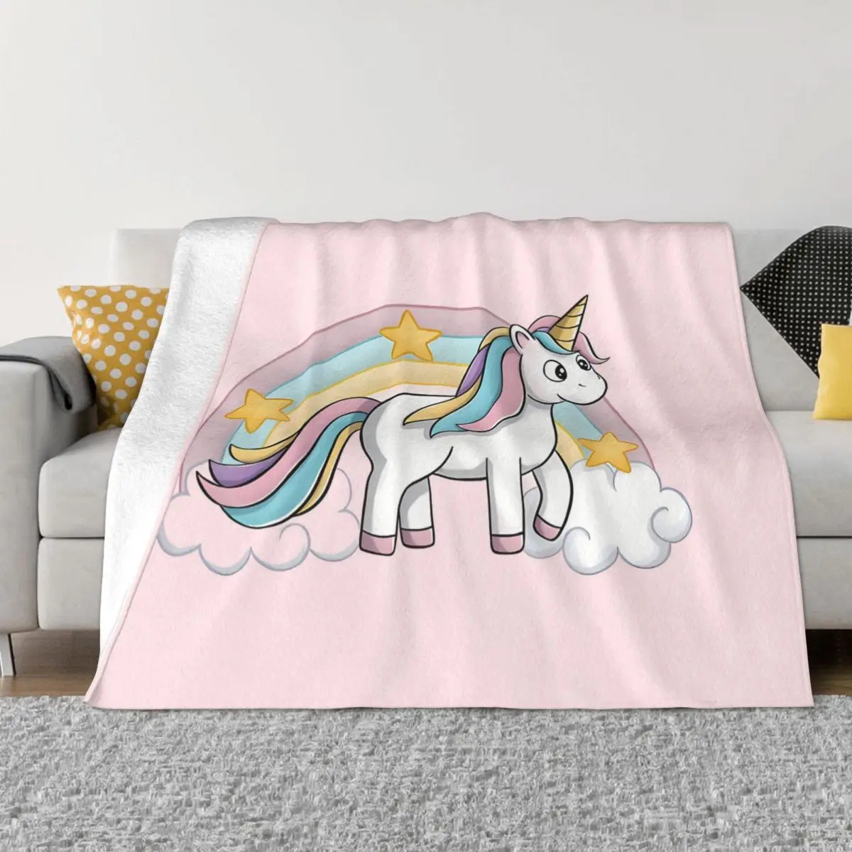 

Unicorn Cute With Rainbow Portable Warm Throw Blankets for Bedding Travel