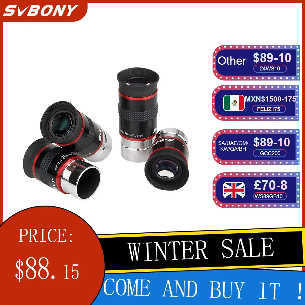 

SVBONY 6/9/15/20mm Telescope Eyepiece 1.25" 68 Degrees UWA Eyepieces Set for Astronomical Telescope