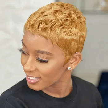 Short Wave Pixie Cut Wig Brazilian Human Hair For Women Full Machine Made Wigs 1