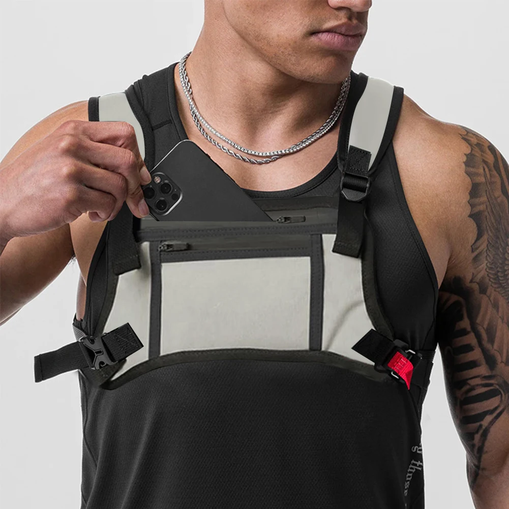Sports Chest Bag with Phone Holder Lightweight Front Chest Pack Running Vest Bag Hip Hop Unisex Streetwear Waist Pack