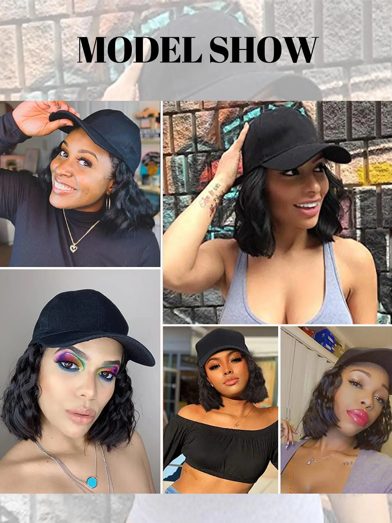 Synthetic Curly Wave Hair Wig with Baseball Cap for Women