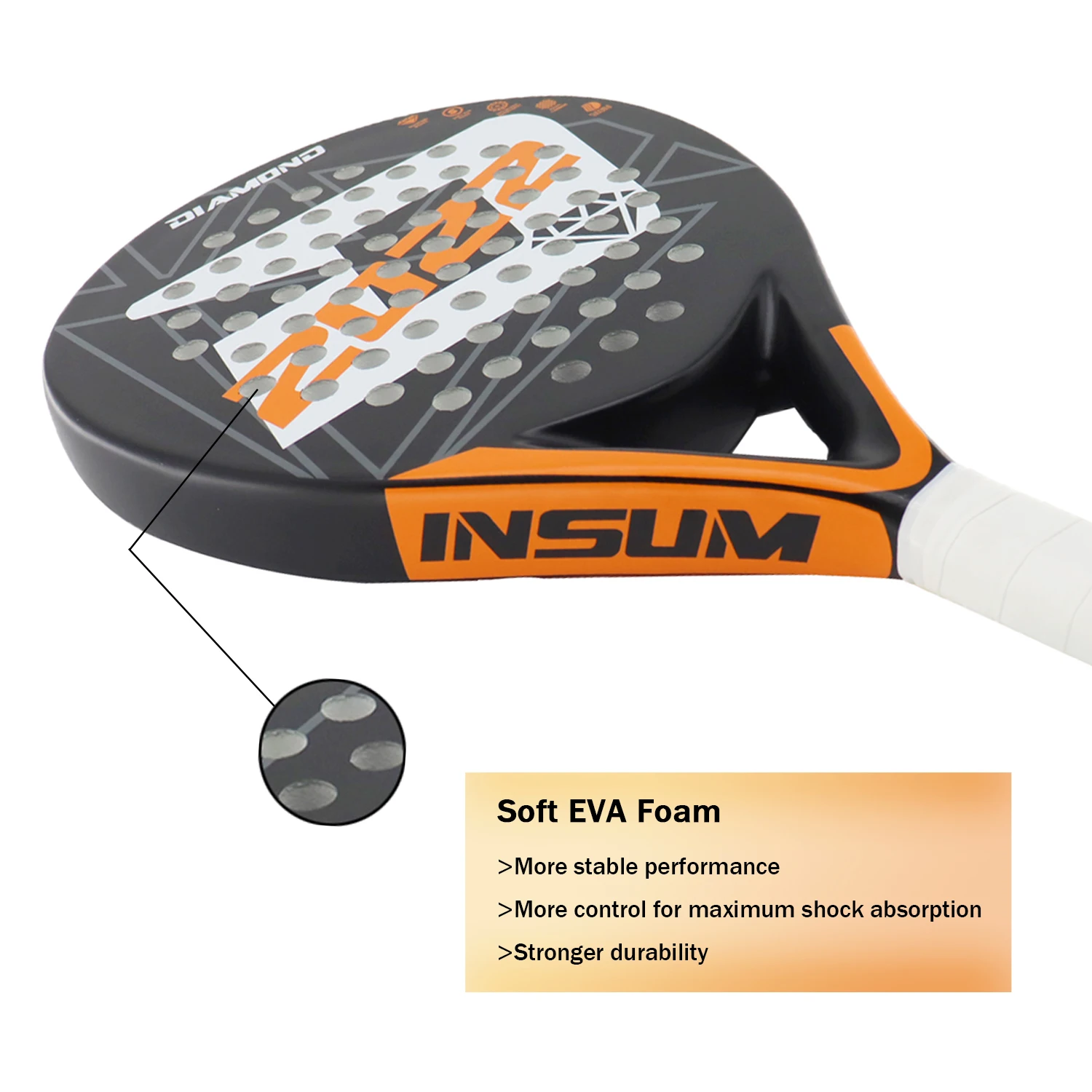 Padel Racket Full Carbon Fiber Soft EVA Foam Grip High Balance For Beginner and Intermediate Players