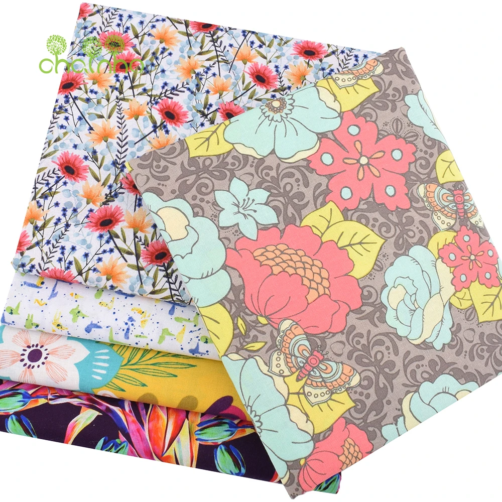 Chainho,Printed Plain Weave Cotton Fabric,Handmade DIY Quilting Sewing Material,Patchwork Cloth,Floral Series,20x25cm,15CD83