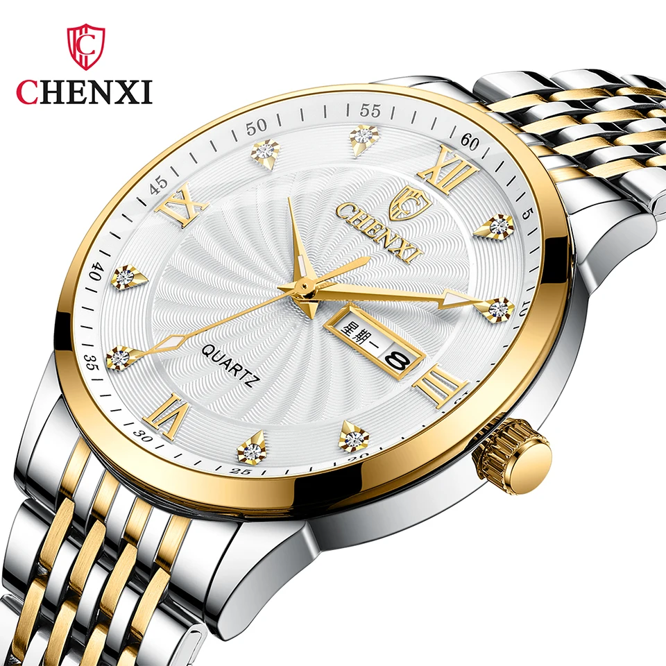 CHENXI New Fashion Couple Watches For Men Women Stainless Steel Quartz Wristwatches Waterproof Watches Sets Couple Gifts Clock