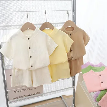 1Set Estate Ragazzi Ragazze Set di abbigliamento T-shirt in puro cotone solido + Pantaloncini elastici Abbigliamento per bambini Set di abbigliamento casual per bambini 1