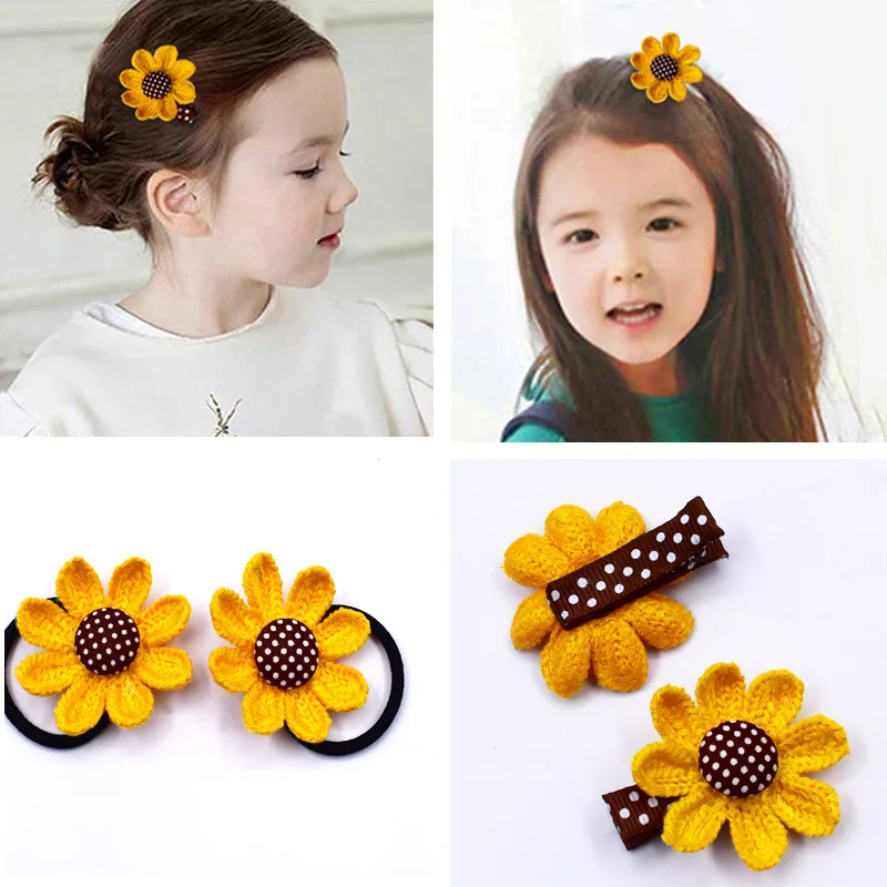 1PCS Children's Flowers Sunflower Cute Braided Hair Rope Hairpin Girl Princess Baby Hair Rubber