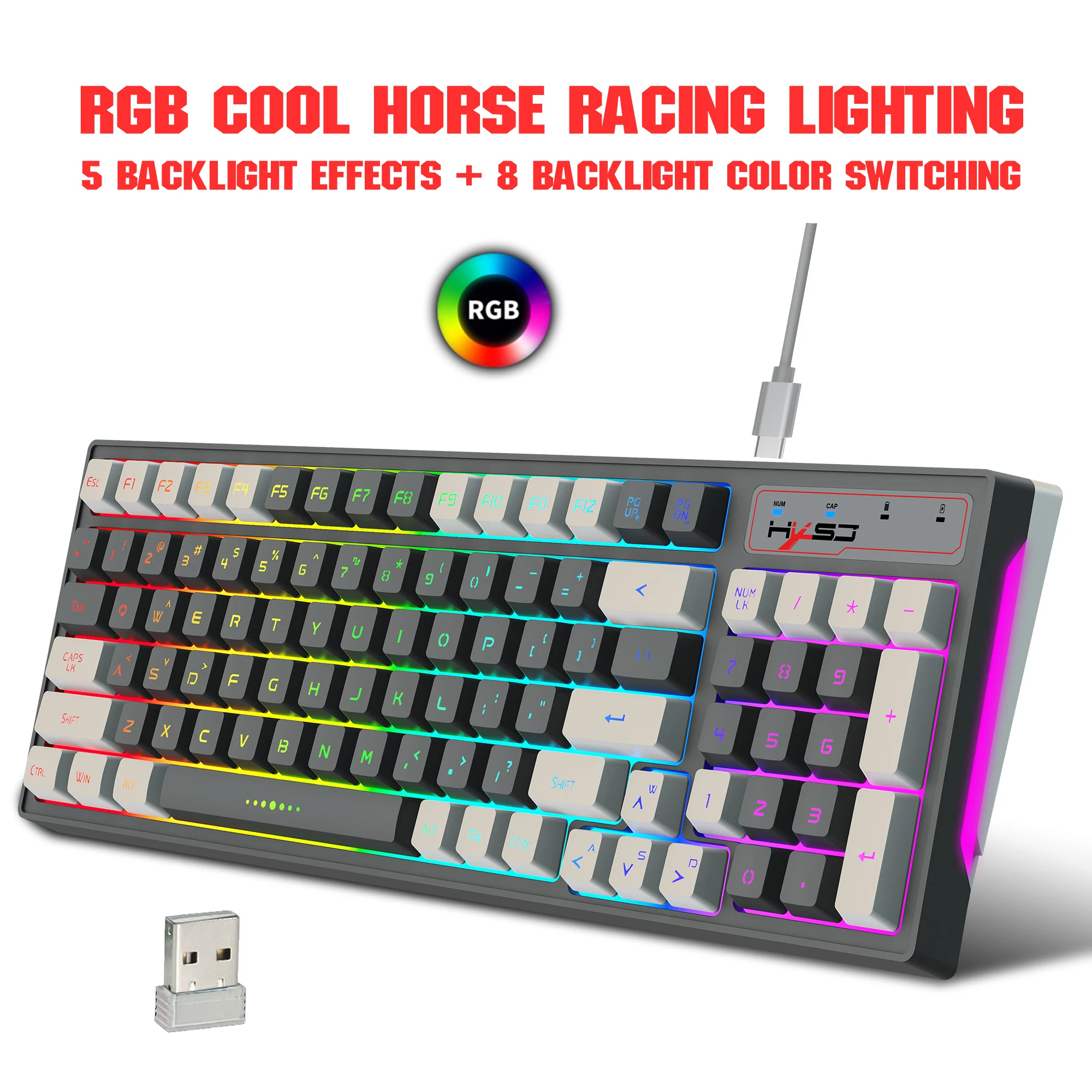

Беспроводная светодиодная подсветка HXSJ с RGB-подсветкой, USB, двухцветная клавиатура TYPE-C, интерфейс для ноутбука