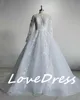 Customized Luxury Pink Long Sleeve Wedding Dress Ball Gown Lace Appliques O-Neck Button Royal Train Bride Gowns Vestido Princess 5