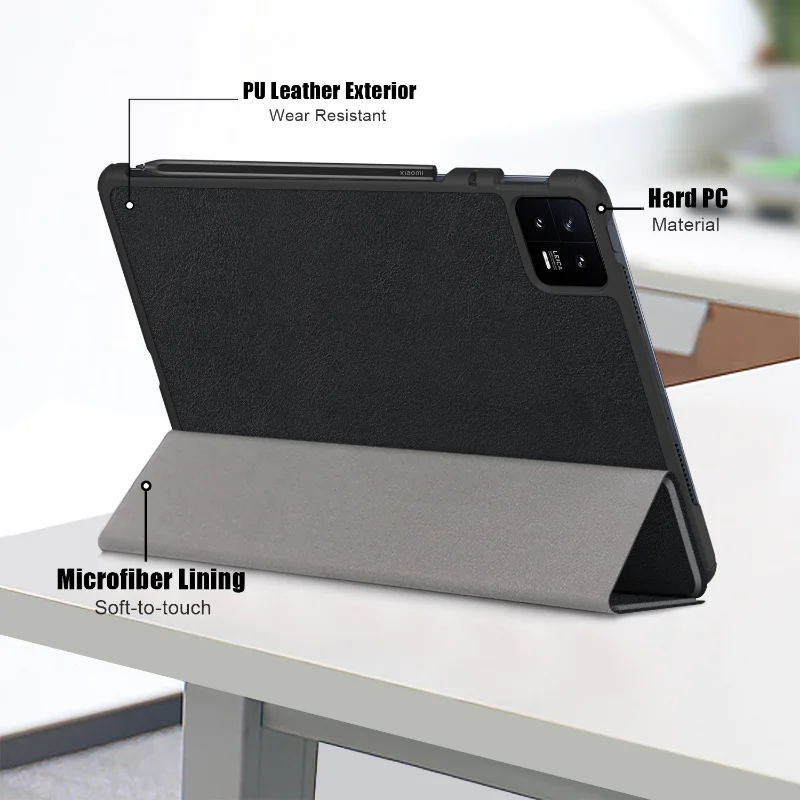 Premium PU Leather Smart Folding Cover for Xiaomi Pad 6 and Pad 6 Pro - 2023 Edition with Auto Wake Function
