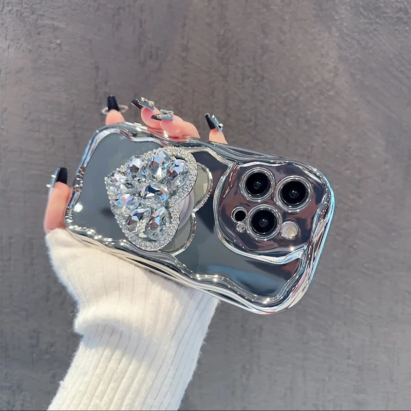 Custodia con bracciale di perline in argento placcato di lusso per Samsung S24 S23 Ultra S22 S21 Plus S20 FE A54 A55 A34 A14 A15 Custodia con supporto a cuore_voghion.com