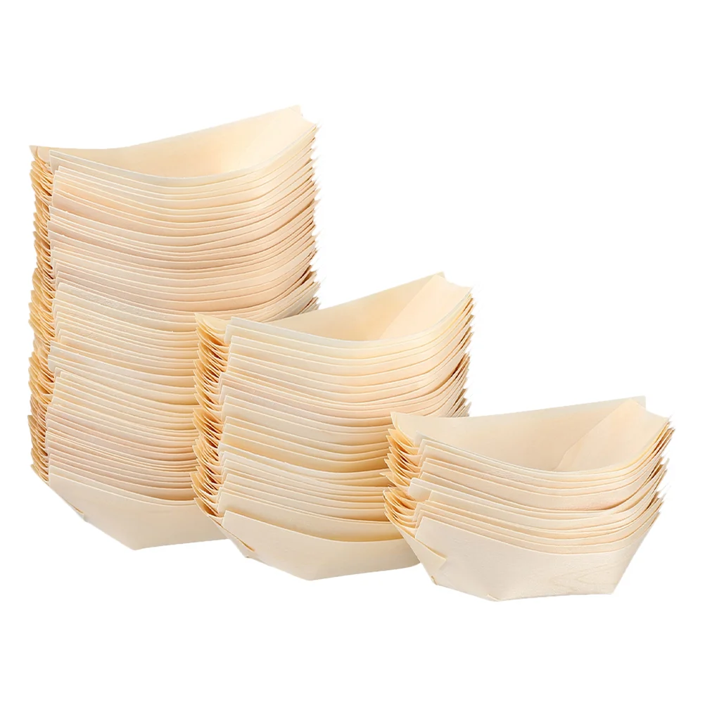 200 Pcs Leaf Boat Dish Fast Food Serving Tray Disposable Wooden Sushi Containers Catering Supplies Plate