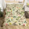 Kawaii Pet Rabbit Duvet Cover Set Full King Spring Botanical Leaves Bedding Set Easter Bunnies Couple Bowknot Print Quilt Cover 5