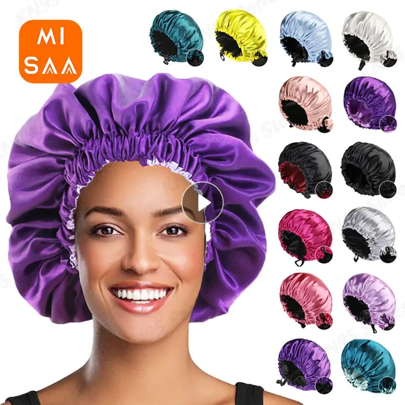 

Adjustable Nightcap Double Layer Satin Bonnet Curly Elastic Hair Cap Haircare Women Headwear Night Hat Fashion Styling Accessory