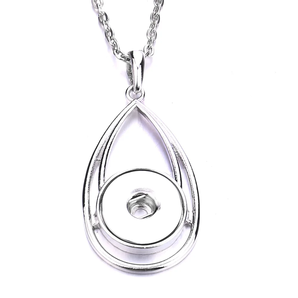 12pcs Metal Water Drop Snap Button Necklace Fit 18MM Snap Buttons Jewelry Pendant Necklaces