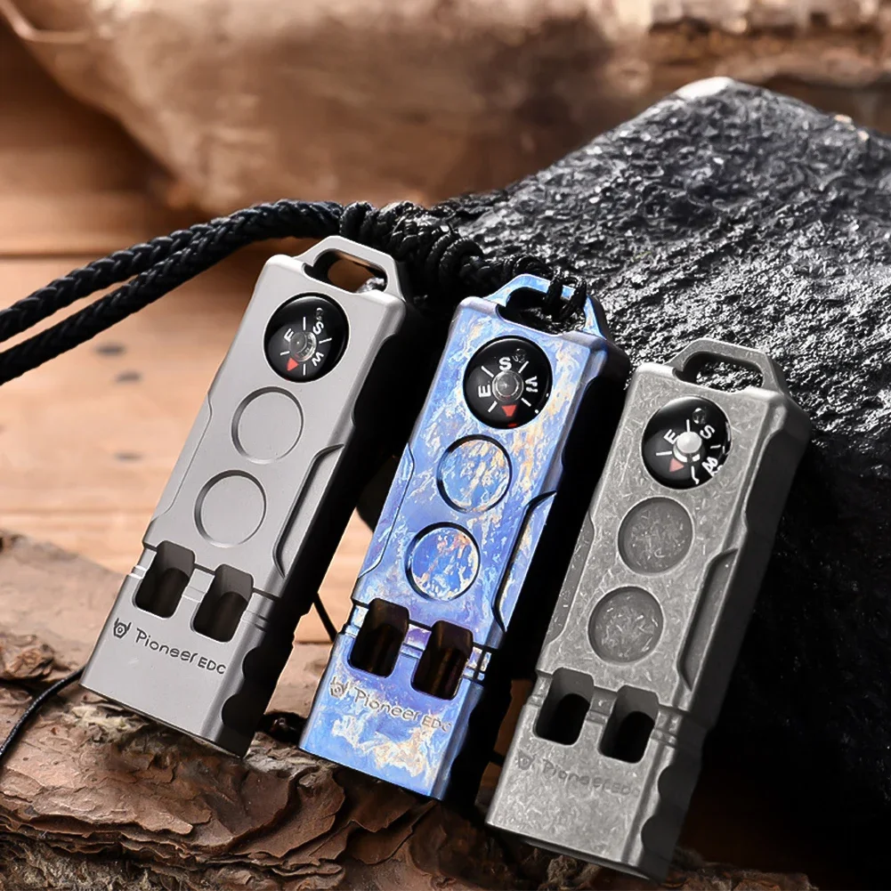 Compass Survival Whistle 2-in-1 Double-Barrel Outdoor Wilderness Adventure High Pitch Decibel Alloy Whistle EDC Extended Design