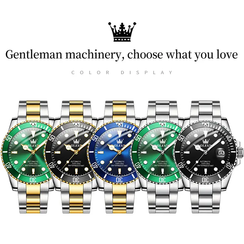 OLEVS 6650 Men Watch Classic Original Automatic Mechanical Watch For Man Zircon Scale  Waterproof Luminous Stainless Steel Reloj - Image 6