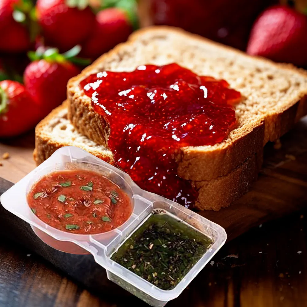 Disposable Seasoning Container with Lid Transparent Condiment Container Double Compartment Clear Seasoning Box for To-Go Sauces