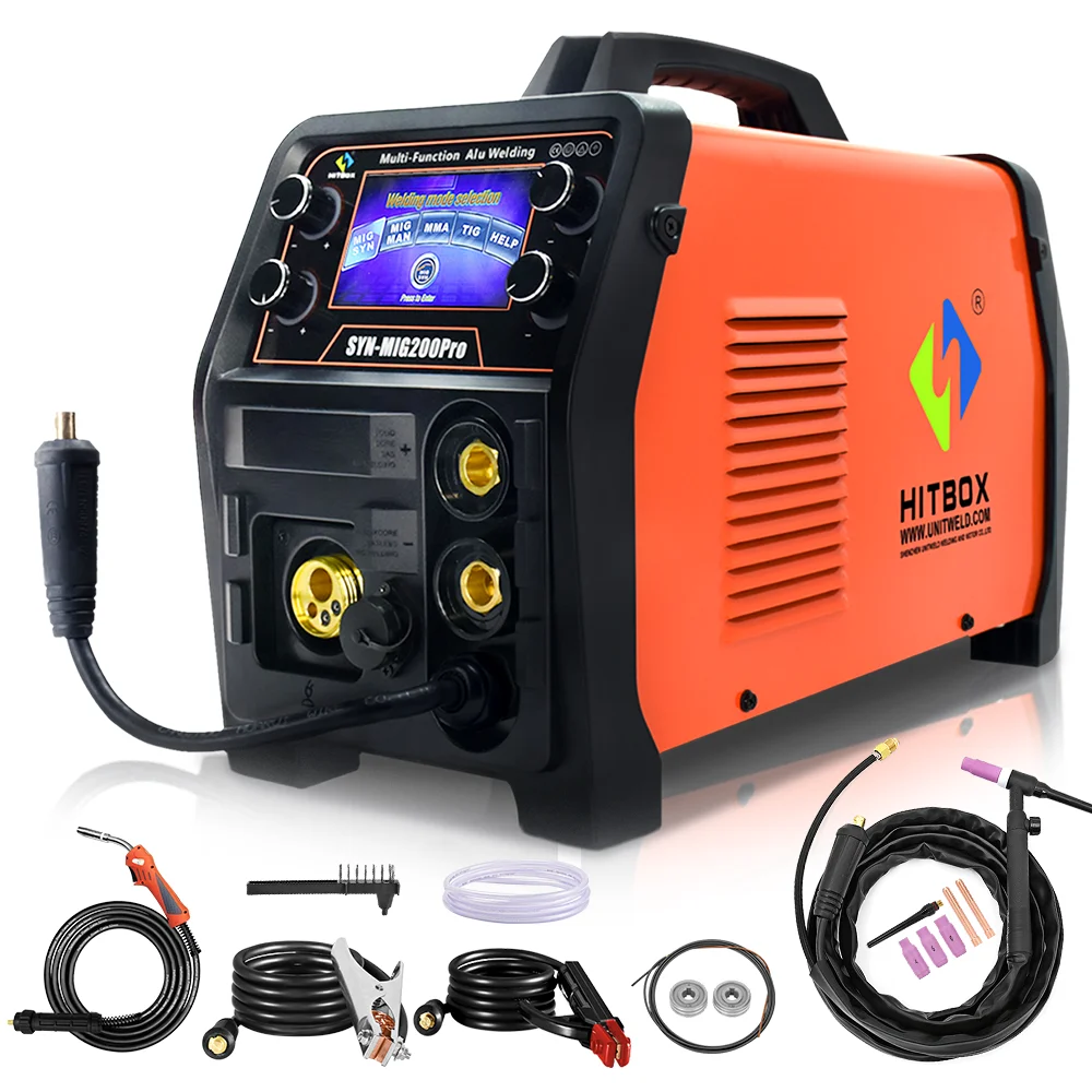 HITBOX 5 in 1 Aluminium MIG MAG Welder with MMA TIG Gas Gasless Welding Machine Inverter Semi-Automatic IGBT 2T/4T