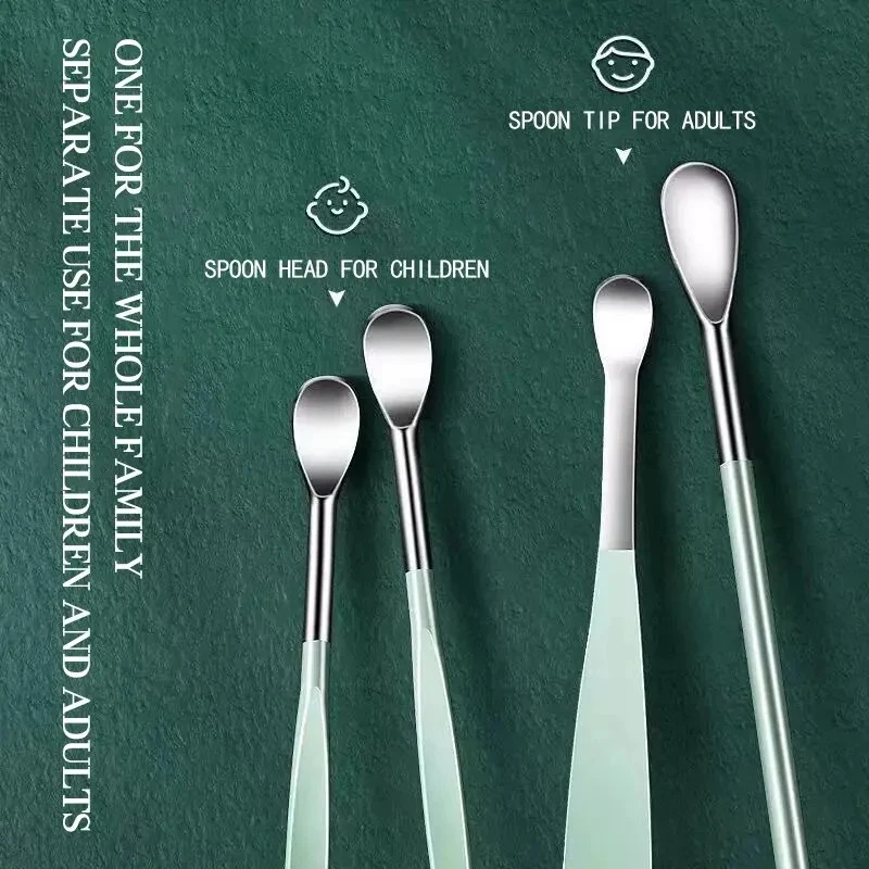 1/2세트 귀이개 귀 청소 도구 스테인레스 스틸 귀 청소 스푼 가죽 가방 귀 청소 스푼 집에서 휴대하기 쉬움