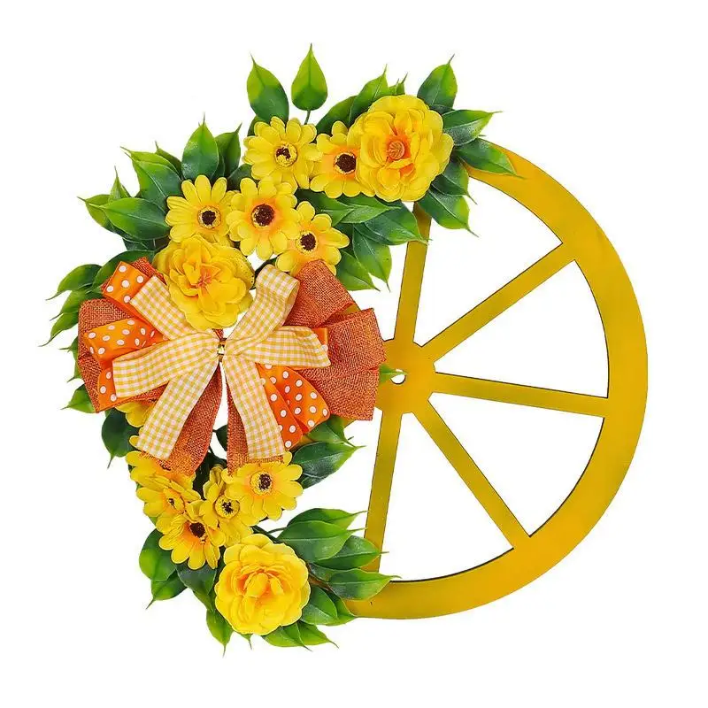 

Yellow Wreath Rustic Round Artificial Hanging Rattan Spring Wreaths With Greenery for Farmhouse Outdoor Indoor Home Decoration