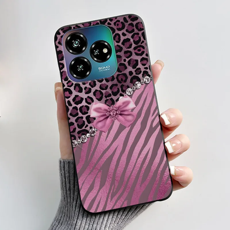 Black Soft Silicone Case with Cute Flower Cartoon Design