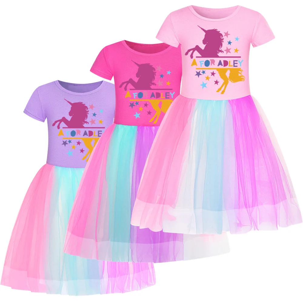

Summer Girls Dress Casual Princess Dresses Short Sleeve Cartoon Print A for Adley Costumes Kids Vestidos Shirt Dress 3-12Y