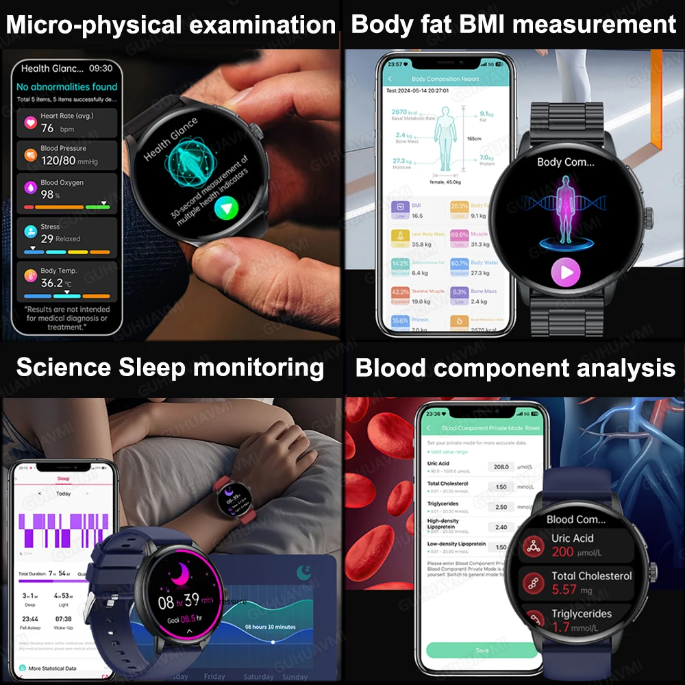 Nuovo Smartwatch 2026 con Diagnosi AI Accurata, Misurazione di Grasso Corporeo, Acido Urico, Pressione Sanguigna, ECG, Schermo AMOLED HD, Chiamate, Funzioni Sportive e Salute per Uomini e Donne - immagine 3