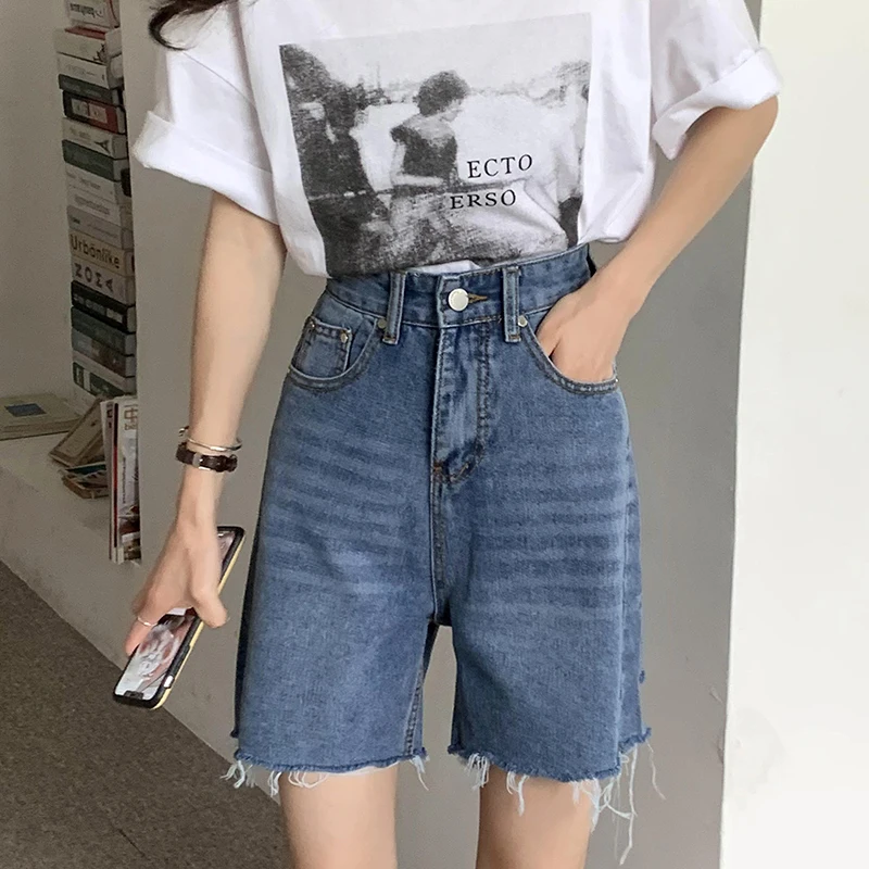 korean dress Women Summer Solid Denim Shorts Y2K Korean High Waist Blue Hole Jeans Shorts 2022 Casual Washed Short Pants Female Ropa Mujer mens swim shorts