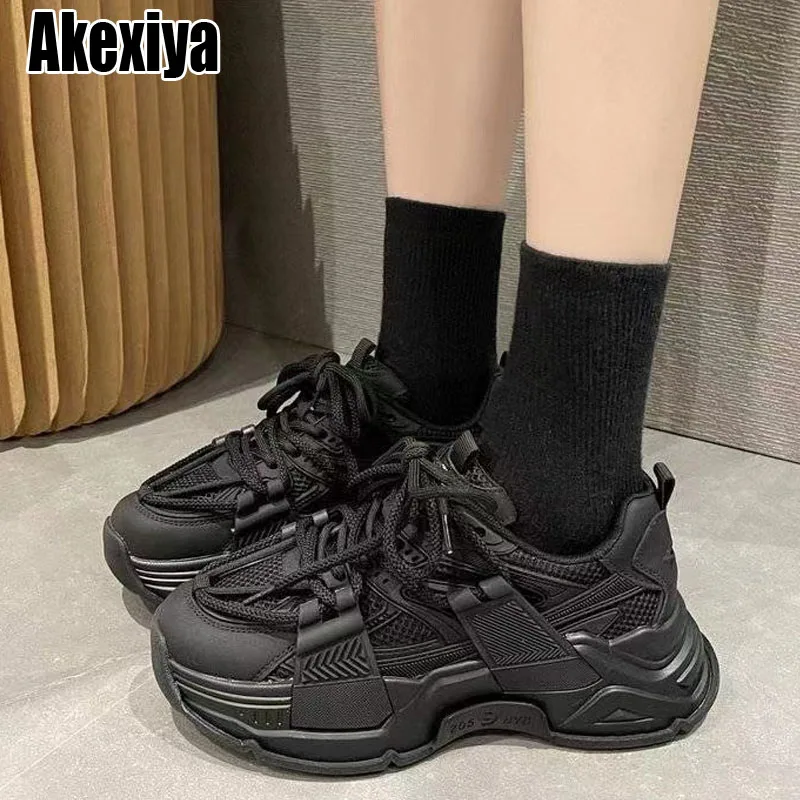 

New Black Sneakers Casual Vulcanized Shoes Woman High Platform Sneakers Lace Up White Sneakers Women 2023 Increasing Torre Shoes