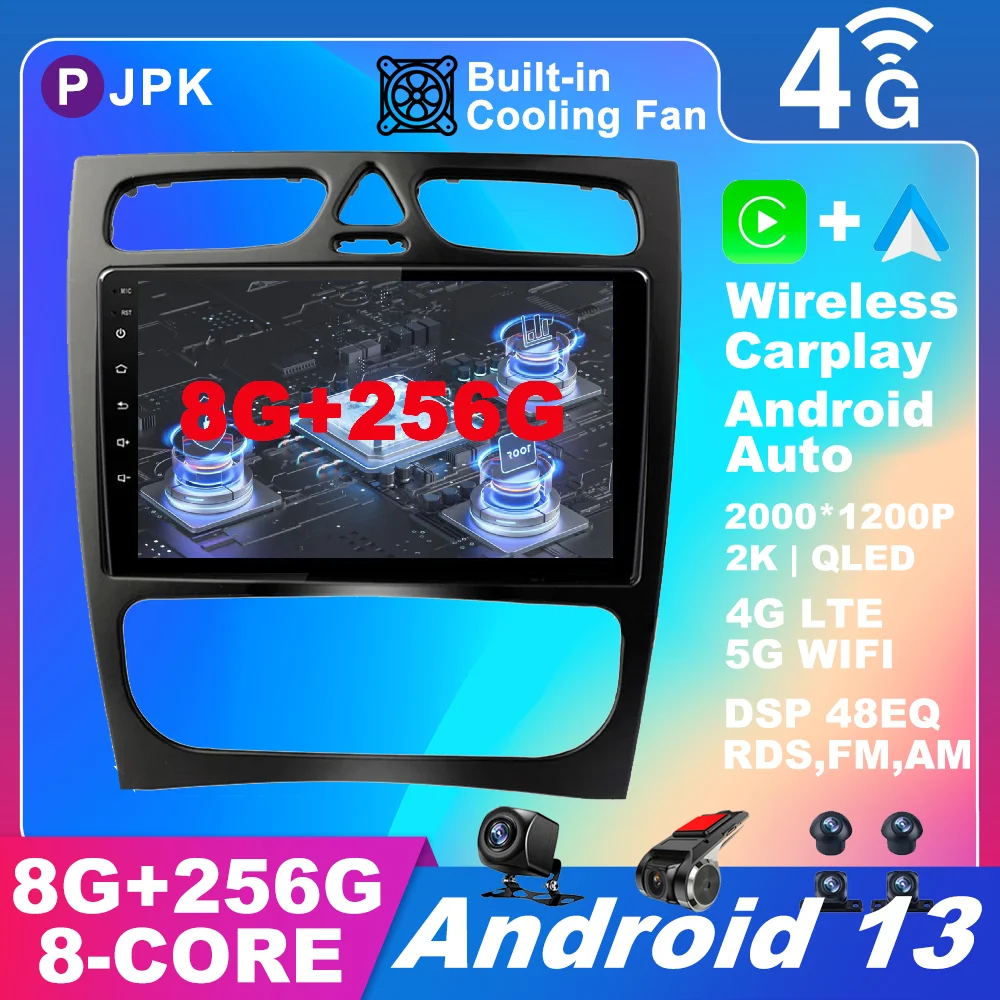 

9 Inch Android 13 For Mercedes Benz C-Class W203 C200 C320 C350 CLK W209 2002 - 2005 Car Radio Stereo Multimedia BT ADAS RDS DSP