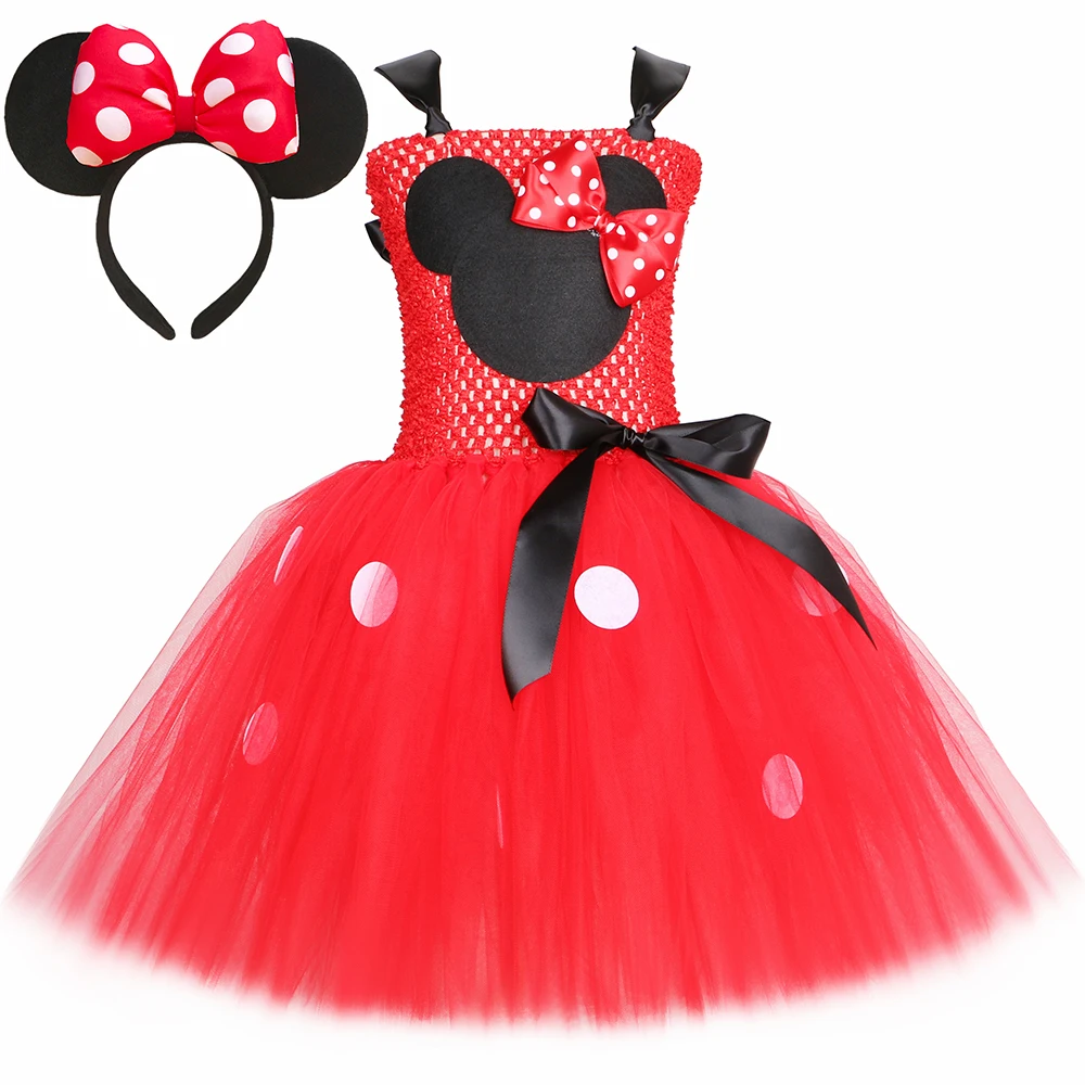 Girls Pink Red Minnie Tutu Dress Costume Polka Dot Toddler Girls Fancy Princess Dress Up Clothes Kids Birthday Party Tulle Dress