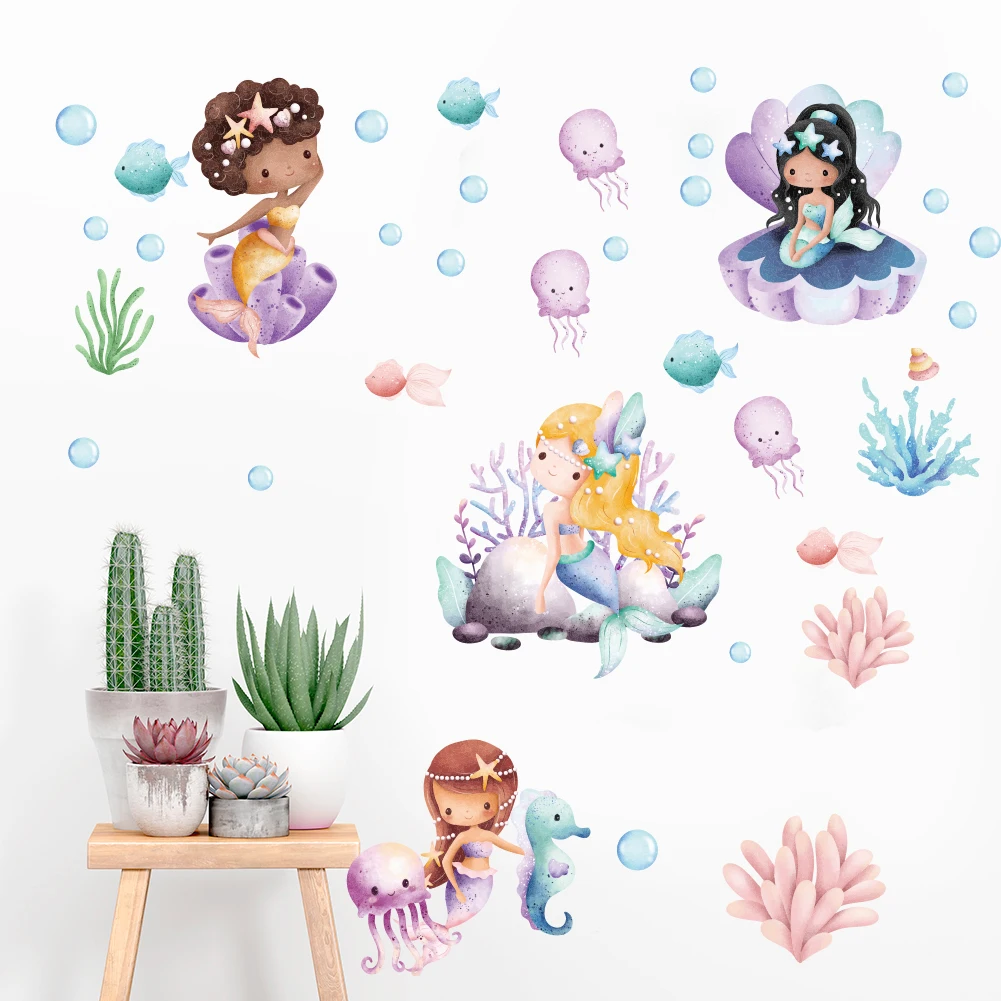 Blue Sea Fish Bubble For Kids Rooms Bagno Wall Sticker Broken Wall Poster Art Decalcomanie Kids Room Decor Baby Favor