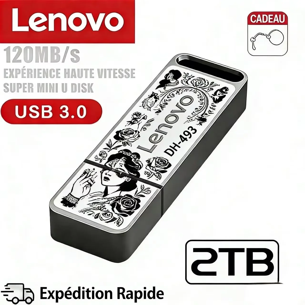 Clé USB Lenovo 3.0 2 To, faite à la main, étanche, en métal, 1 To, haute vitesse, idéale pour les enseignants et les étudiants pour la sauvegarde de leurs travaux