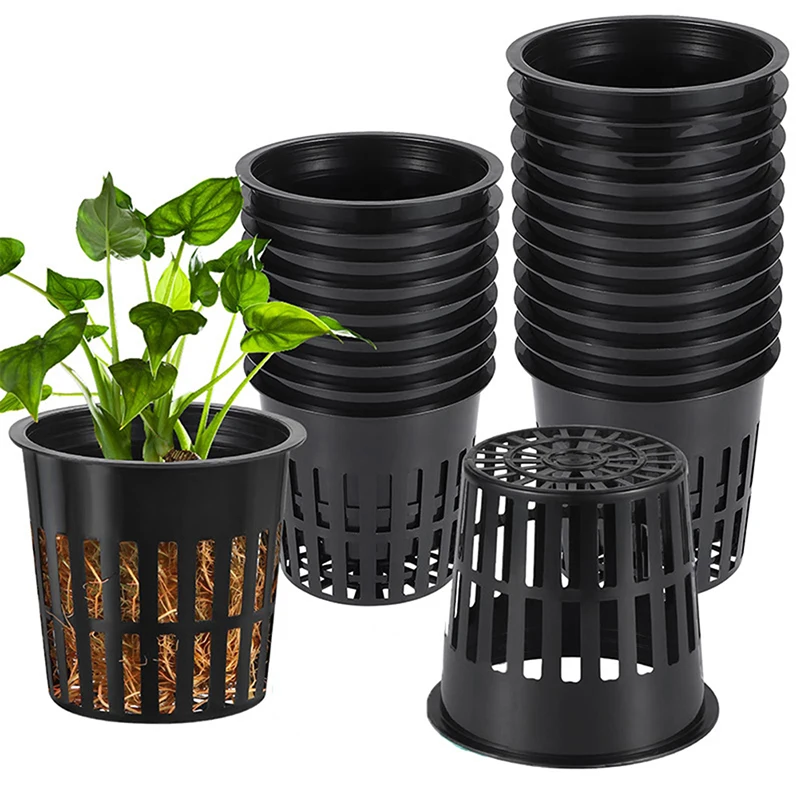 10pcs Grow Orchids Wide Lip Hydroponics Cups Planting Mesh Pot Soilless Net Basket Slotted Container Colonization Black 3 Inch