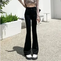 Women Korean High Waist Flared Jeans Girls Fashion Casual Straight Leg Denim Trousers Lady Chic White Bell Bottom Pants
