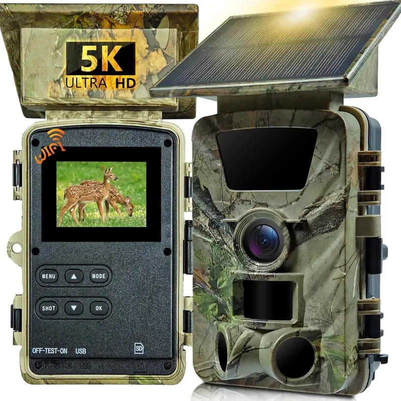 Caméra trail solaire WiFi 5K 60MP étanche IP66 avec contrôle APP et angle large 120°