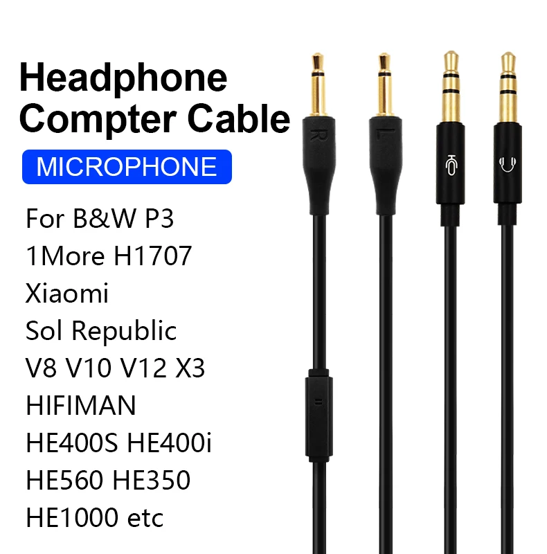 For B&W P3 1 More H1707 Xiaomi HIFIMAN HE400S HE350 HE1000 Replaceable Connection PC Laptop Game Voice Video Headphone Cable
