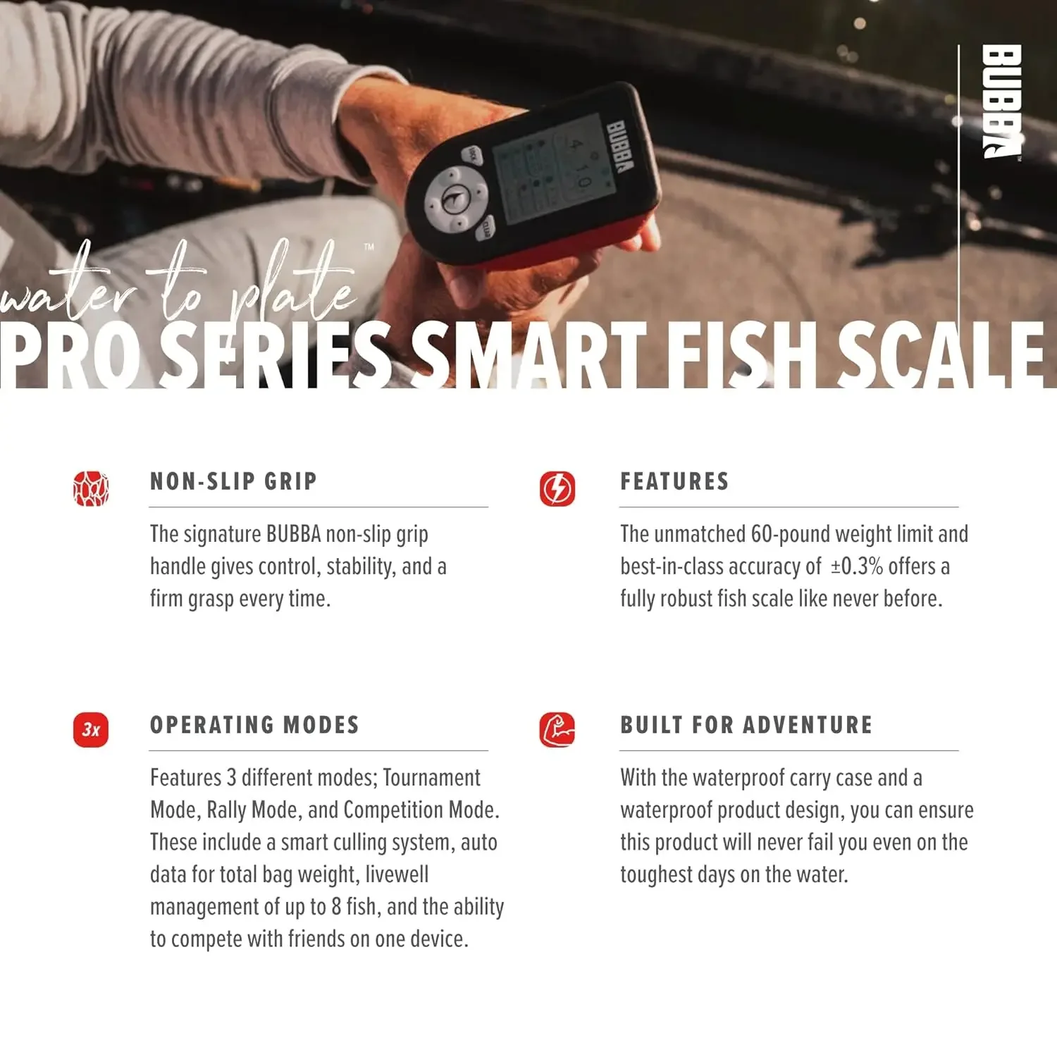 BUBBA Pro Series Smart Fish Scale-Tournament Fishing Tool with Bluetooth & Rechargeable Battery-3 Modes, Digital Color Scree